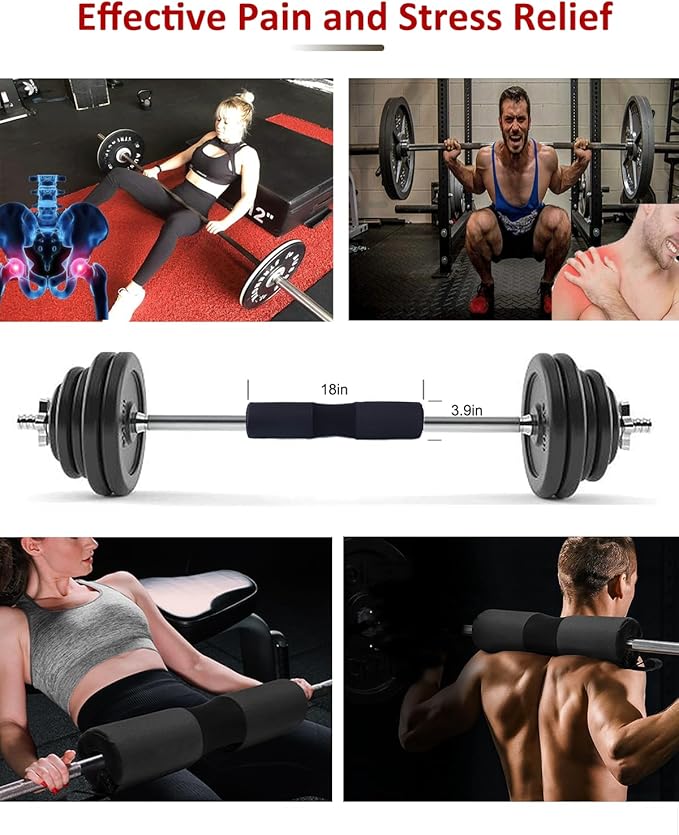 Barbell Squat Pad Set- Nylon Padding AntiSlip- Thick Foam Barbell Pad for Squats Cushion,Lunges&Bar Padding for Hip Thrusts -Standard Olympic Weight Bar Pad (Wrist Straps Weightlifting-Ankle Straps)
