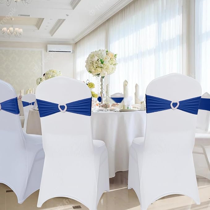 Howhic Pack of 30 Spandex Chair Sashes Bows Stretch Chair Cover Band with Buckle Slider Universal Elastic Chair Ties for Wedding Banquet Party Event Decoration (Navy)