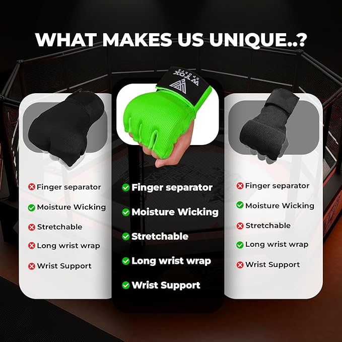 WYOX Gel Boxing Hand Wraps Inner Gloves for Men & Women – 80cm Quick Wrist Strap, Padded Knuckle Support, Fingerless MMA Muay Thai Kickboxing Wraps for Training, Punching & Martial Arts