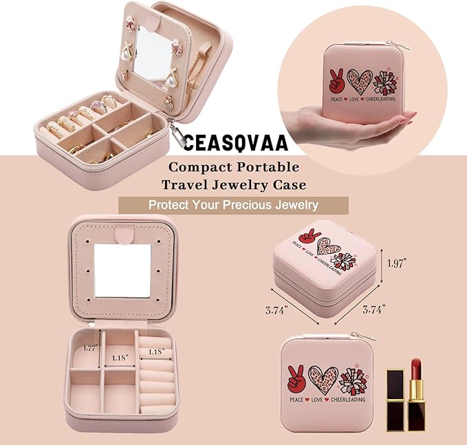 Cheerleading Gifts Jewelry Box for Women, Gifts for Cheer-leading Women Friends, Cheerleader Gifts Stuff Accessories Cheer Team Small Travel Jewelry Case Organizer for Women
