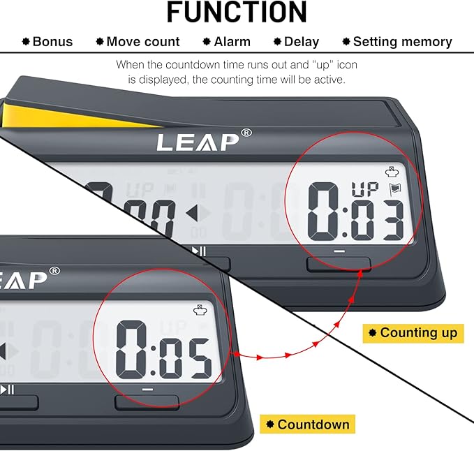 LEAP Chess Clock Digital Timer Advanced for Game and Chess Timer with Large Screen Bonus & Delay Count Down up Alarm