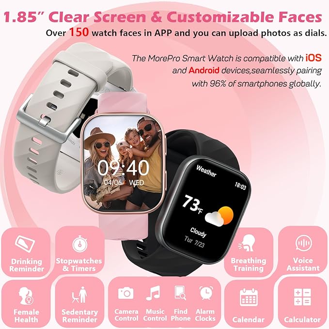 MorePro Fitness Tracker with 24/7 Heart Rate & Blood Pressure Monitor, Smart Watch with Blood Oxy-gen, Sleep Tracking, Fitness Watch 120+ Sports Modes, Answer/Make Calls for Men and Women