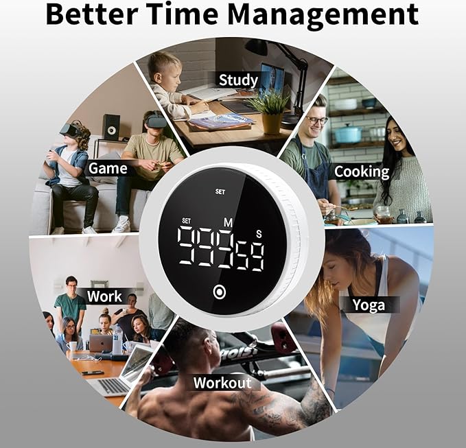 Digital Kitchen Timer with Magnet,Large LED Display Visual Timer with Countdown Countup for Adult & Children,Battery Supply for Classroom Home Gym Office