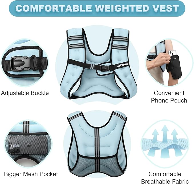 Weighted Vest Woman 5lb/8lb/10lb/12lb/15lb/20lb/25lb/30lb Weight Vest for Women Men, Rucking Vests with Reflective Stripe for Running Workout Walking Strength Training Weight Loss Fitness Weightlifting