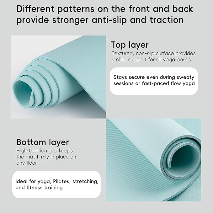 Extra Wide Yoga Mat 72"x 32" - Non Slip TPE Exercise Mat for Home Workout, 6mm High-Density Large Yoga Mat for Men & Women, Eco Friendly Pilates & Fitness Floor Mat with Carry Strap