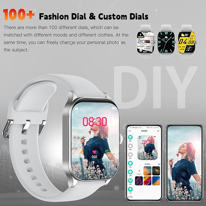Smart Watch for Women Men(Answer/Make Call), Smartwatches with Heart Rate/SpO2/Sleep/Stress Monitor, IP68 Waterproof Activity Tracker for Android iPhone, 100+ Sports Fitness Watches (Gray, 1.85")