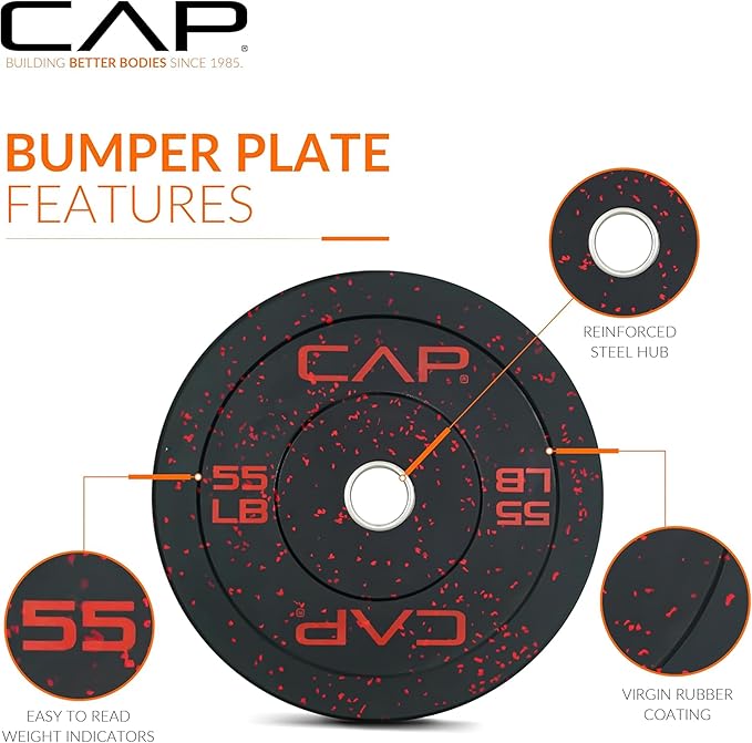 CAP Barbell Olympic Weight Set with 7ft Barbell & Bumper Plates | 160-370 lbs | Multiple Options