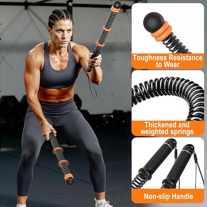 2PCS Weighted Ropeless Battle Ropes for Home Gym, Portable Weighted Workout Ropes for HIIT Arm Exerciser for Men & Women (Black+Orange)