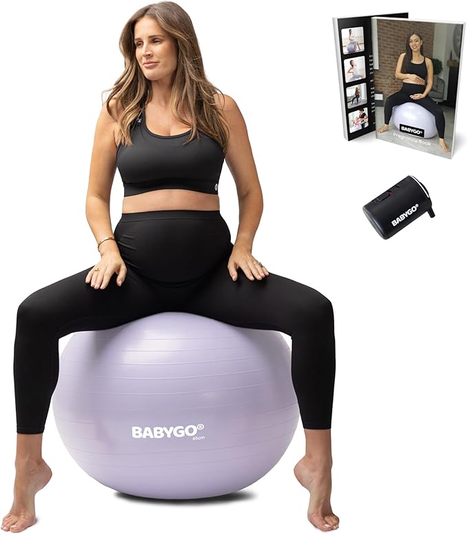 BABYGO Birthing Ball - Pregnancy Yoga Labor & Exercise Ball & Book Set Trimester Targeting, Maternity Physio, Birth & Recovery Plan Included Anti Burst Eco Friendly