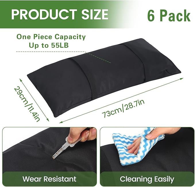 Umbrella Base Weights Sand Bags, 6 x 55LBS Fillable Sandbags for Outdoor Umbrella Stands, Cantilever Umbrellas, Trampolines, Patio Furniture, Garden Backyard Poolside Accessories Black (Without Sand)
