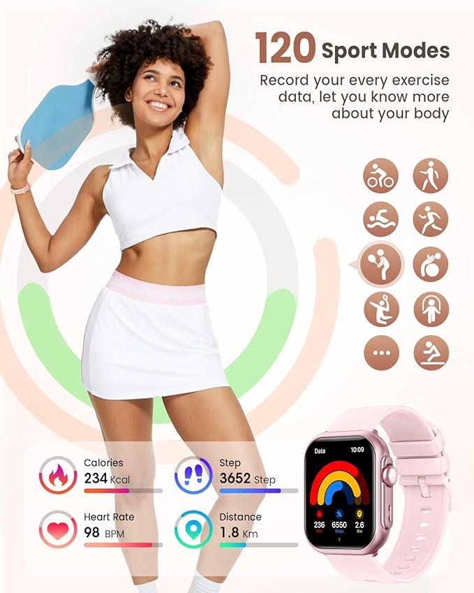 Smart Watch for Women Men Fitness: Smartwatch for iPhone Android with SpO2 Blood Oxygen/Heart Rate Monitor, Sleep Tracking, Bluetooth Calls , 120+ Sports Modes, IP68, 2 Bands 30-Day Battery Life