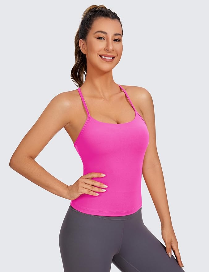 CRZ YOGA Butterluxe Racerback Tank Tops for Women - Scoop Neck Spaghetti Strap Padded Workout Camisole with Built in Bra