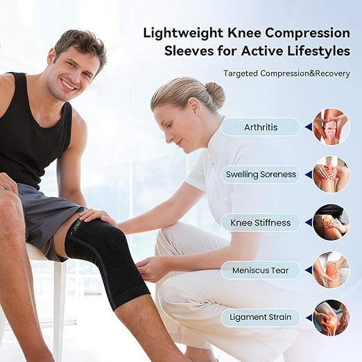 JOMVD Knee Compression Sleeve for Men & Women – Knee Brace for Knee Pain, Arthritis, ACL & Meniscus Tear, Circulation, Breathable Knee Support for Swelling Relief, Injury Recovery & Daily Comfort,Medium,1 Pack