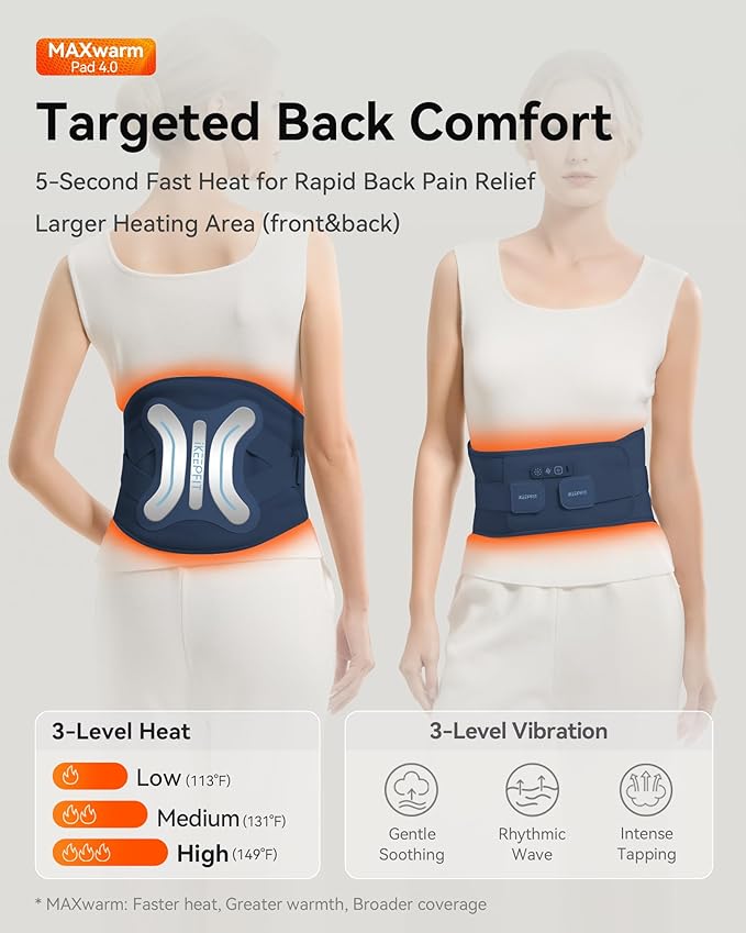 IKEEPFIT Cordless Heating Pad with Massager for Back Pain Relief: MAXwarm® 4.0, Portable Heated Back Brace with Lumbar Support for Sciatica, Large 8000mAh Battery, for Women Men 70"