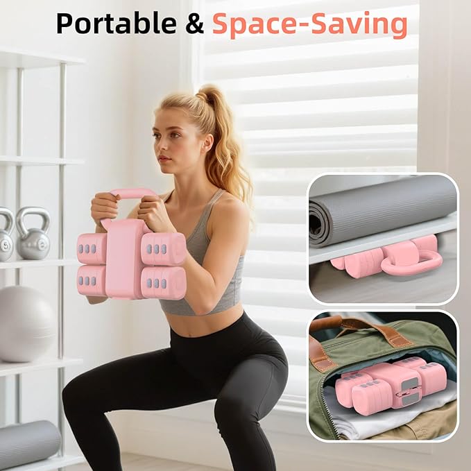 2-in-1 Adjustable Dumbbell Set, Upgraded 4 Levels Hand Weights for Women Men, Each 2.2/3.3/4.4/5.5lb, Convertible Weights Dumbbells and Kettlebell Set for Home Gym Exercise & Fitness