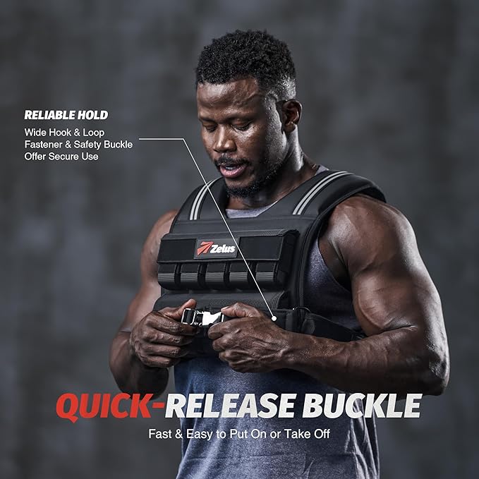 ZELUS Weighted Vest Men, 23/36/45 lb. Weight Vest with 10/16/20 Adjustable Iron Weights for Muscle Building Strength & Functional Training, Weighted Vest for Men with Reflective Strips.