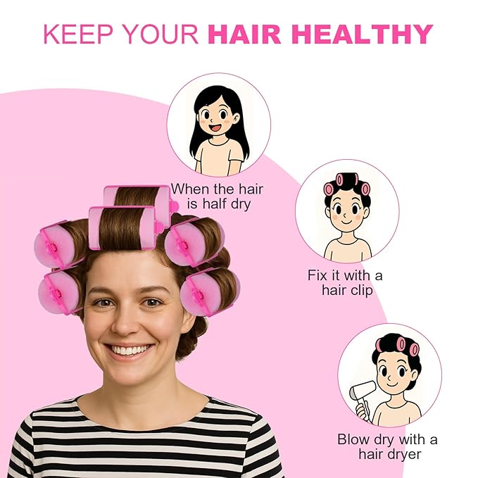 24-Pack Soft Foam Hair Rollers for Overnight Styling - Flexible Sponge Curlers for Frizz-Free, Damage-Free Curls (Pink, 1.57 Inch)