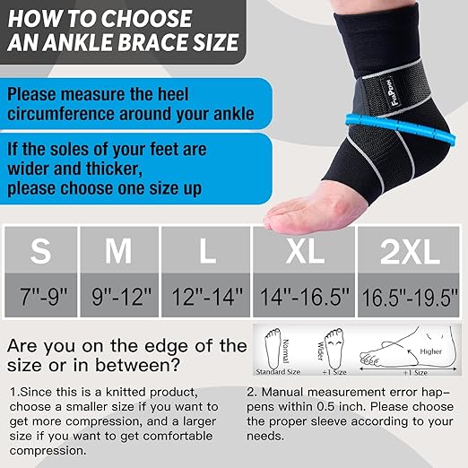 Ankle Brace for Women Men-2 Pack Copper Ankle Compression Sleeve Support for Sprained Ankle, Plantar Fasciitis Relief & Achilles Tendonitis Brace, Sports, Running, Black, L