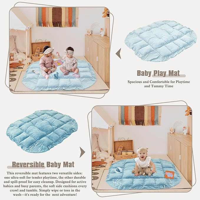 5-in-1 Plush Baby Play Gym, Baby Play Mats, Convertible Baby Gym, Tummy time mat, 6 Sensory Toys, Activity Center, Ball Pit, Blue