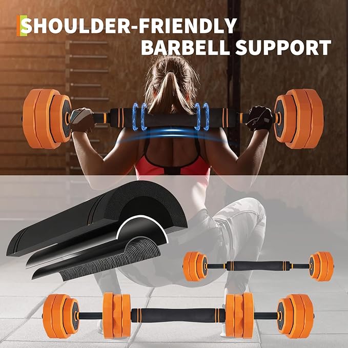 4-In-1 Adjustable Dumbbell Set (44/66/88LB) - Convertible to Barbell, Kettlebell & Push Up Stands, Home Gym Equipment for Men & Women, Space Saving Weights with PVC Coating,44 LBS
