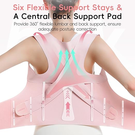 babaka Posture Corrector for Women, Invisible Lightweight Adjustable Back Brace for Upper and Lower Back Pain Relief, Hunchback, Hump, Scoliosis, Thoracic, Spine Corrector Under Clothes (Pink, Large, Waist: 35''-42'')