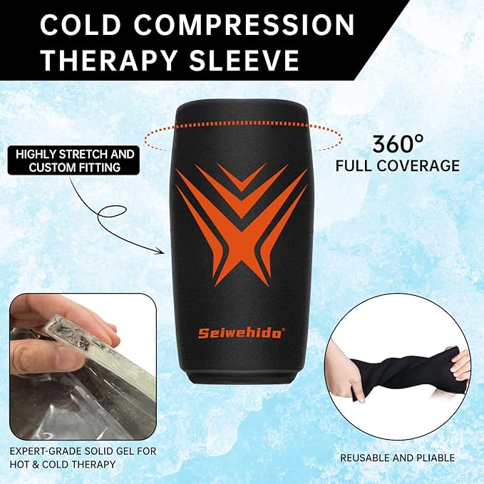 Extended Leg Knee Ice Pack Wrap for Injuries Compression, Reusable Soft Gift Gel Freeze Knees Brace for Swelling Replacement Surgery, Cold Therapy for Arthritis, Meniscus Tear (Knee-Black-2 Pack)