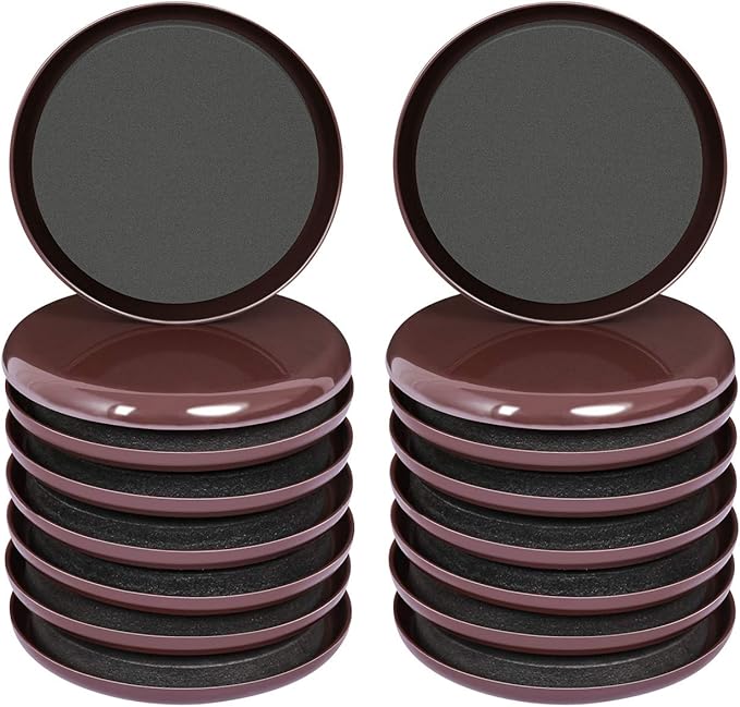 Ezprotekt Furniture Sliders for Carpet, 16 Pcs 3 1/2 inch Round Reusable Furniture Moving Pads for Heavy Table Desk Bed Sofa Fridge Couch Cabinet, Move Furniture Easily & Safely! (Brown)