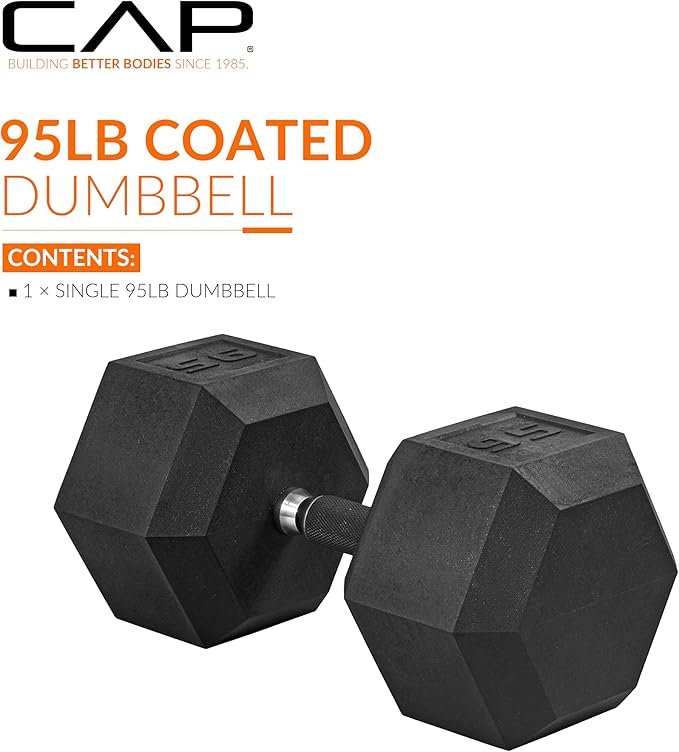 CAP Barbell Coated Hex Dumbbell Weight - Single | 10-120 lbs | Multiple Options