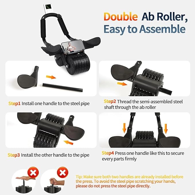 2026 Upgraded Automatic Rebound Ab Roller with Elbow Support, Dual Wide Wheel Ab Workout Equipment for Core Strength Training, Silent Ab Wheel for Beginners Men Women Home Gym Fitness
