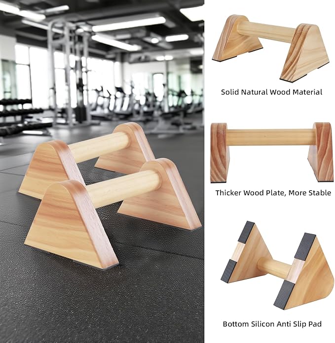 1 Pair Wood Parallettes Bars Pushup Handles for Men - Calisthenics Equipment Push Up Bars, Gymnastics Handstand Training Planche Bar, Handstand Blocks