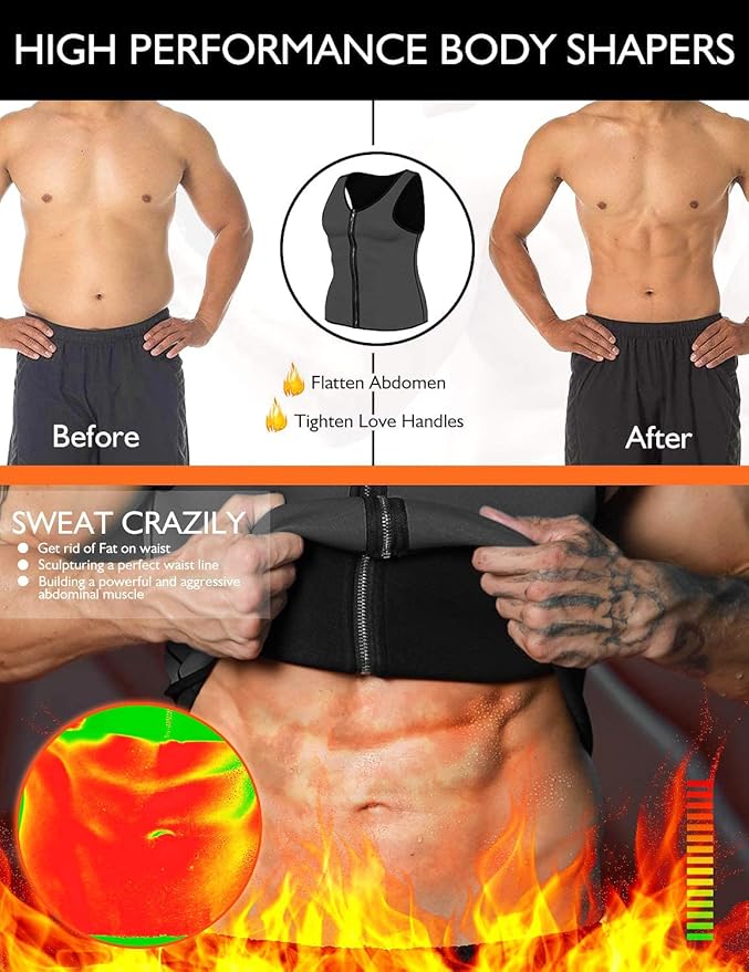 NonEcho Men Sauna Vest Hot Sweat Waist Trainer Corset Neoprene Tank Top Shapewear Slimming Shirt Workout Suit