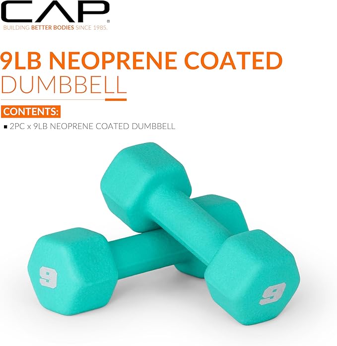 CAP Barbell Neoprene Dumbbell Weights, 9 lb Pair, Mint