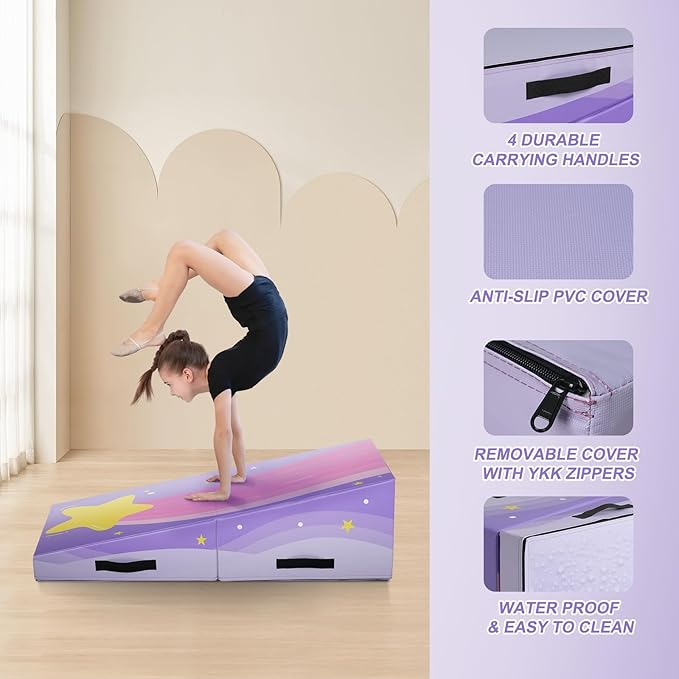 Kangaroo Hoppers Incline Gymnastics Mat, 56"x28"x15" Folding Wedge for Kids Tumbling, Skill Training, Multiple Colors Cheese Mat for Gymnastics, Home Gym Exercise