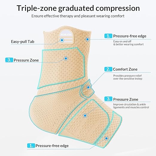 ZOELION Ankle Brace Compression Support with Removable Fishnet Strap, 3D Knit Plantar Fasciitis Relief Achilles Tendonitis Brace, Ankle Compression Sleeve for Pain Relief & Injury Healing, Beige/L