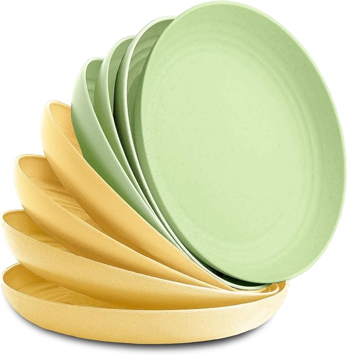 Nook Theory 8-Pack Reusable Wheat Straw Plates Set - Non Toxic and Non Plastic Dinner Plates for Kids and Adults, Lightweight Unbreakable Plate, Microwave Safe and Dishwasher Safe (Melon 10")
