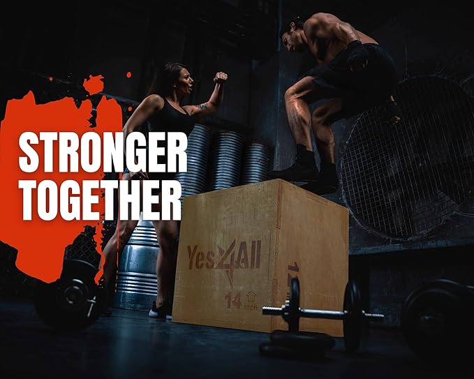 Yes4All Combo Wooden Plyo Box (16"x14"x12") and 10Lb Slam Ball for Strength and Crossfit Workout