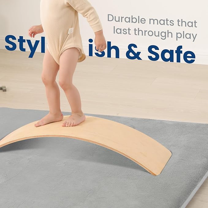 Huloo Sleep Baby Play Mat for Floor,1.3" Thick Elasti-Foam 50"×74" Playpen Mat for Tummy Time,Water Repellent Soft Coral Velvet for Toddler,Infant,Kids,Non-Slip Backing Safe for Crawling(Light Grey)
