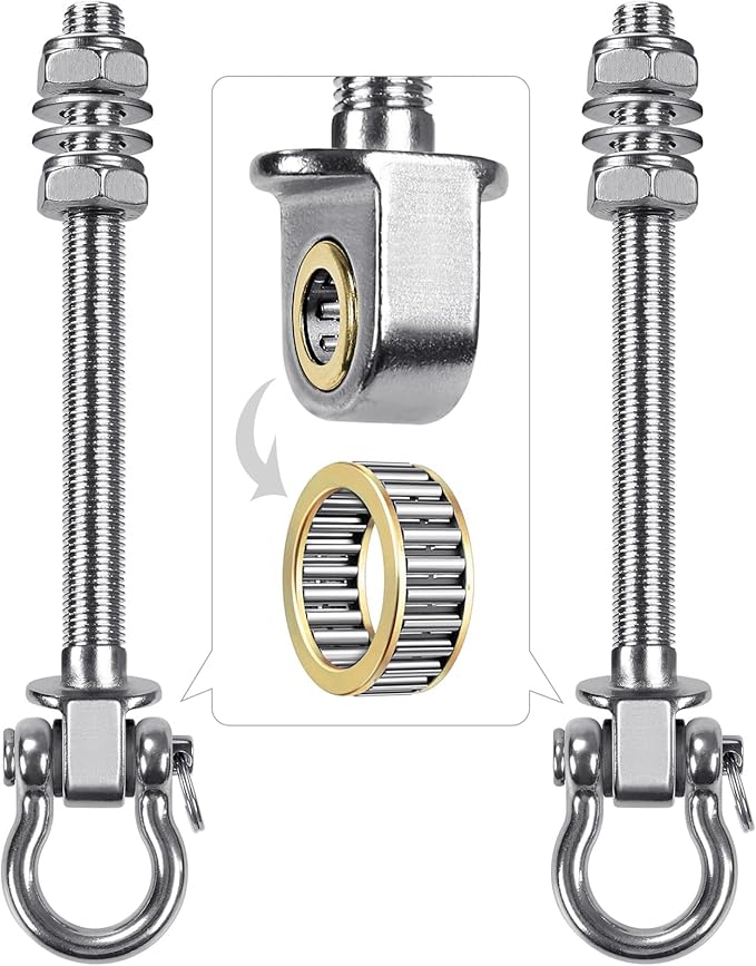 SELEWARE Heavy Duty Bearing Swing Hangers, 2 Pack Stainless Steel Swing Set Hooks for Wood and Steel Beam, for Hammock, Yoga Swing, Porch Swing, Heavy Bag, 5" x M2/5", 1500LB Capacity