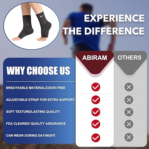 ABIRAM Ankle Brace for Men & Women - Adjustable Support & Compression Sleeve with Wrap for Sprained Ankle, Plantar Fasciitis, Achilles Tendonitis - Breathable Guard for Running, Sports, Recovery