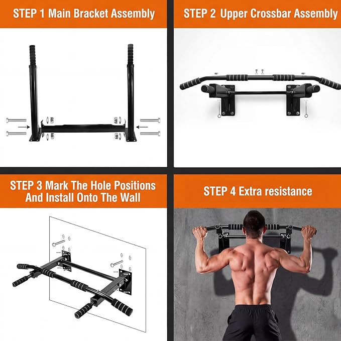 Pull Up Bar Wall Mounted - Multifunctional Wall Mounted Pull Up Bar for Home Gym, Workout Strength Training Equipment, Chin-Up Bar with 2 Suspension Anchors