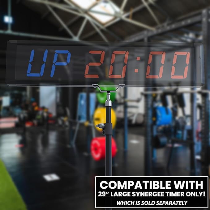 Synergee Gym Timer Stand. Only Compatible with Large 29” Synergee Gym Timer. Free Standing Tripod Adjustable Height 36”- 81” to Increase Visibility of Synergee Large 29” Gym Clock.