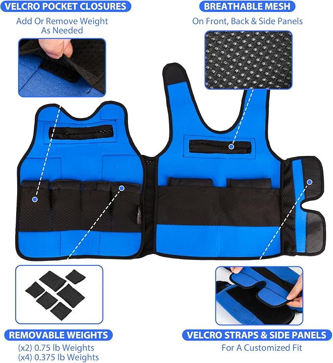 Weighted Vest for Kids, Adjustable Compression Vest for Children, Compression Vest for Child with ADHD and Autism Includes 6 Removable Weights, Medium, Ages 5-9