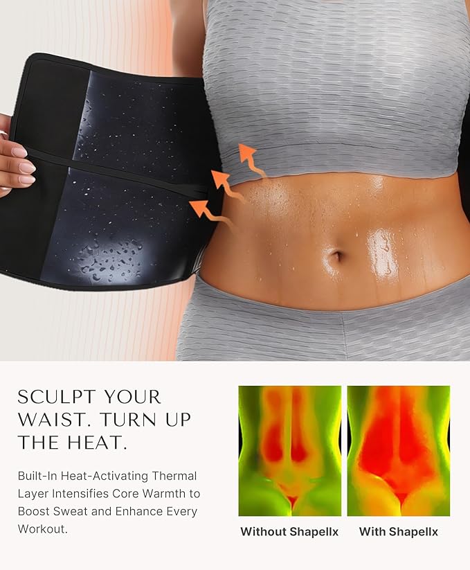 SHAPELLX Sauna Waist Trainer Women Tummy Control Waist Trimmer Cincher Ab Belt with Triple Wrap Sauna Suit for Workout