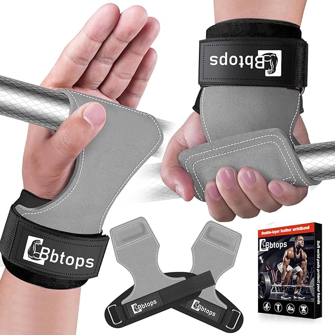 Weight Lifting Wrist Strap, Double-Layer Leather Wrist Straps for Gym Strength Training Weightlifting,Deadlift and Powerlifting, Enhance Grip Strength Neoprene Padding Gym Workout Lifting Straps Men/Women Pair