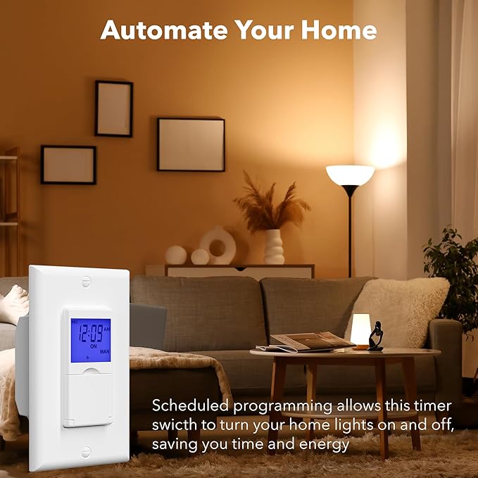 BN-LINK 7 Day Programmable in-Wall Timer Switch for Lights, Digital Light Switch Timer Indoor, Single Pole and 3 Way (Compatible with SPDT) Both Use, Neutral Wire Required, Blue Backlight, ETL Listed