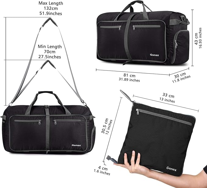Gonex Large Foldable Travel Duffle Bag with Shoes Compartment, Packable Lightweight Water Repellent Duffel Bag for Camping Gym Weekender Bag