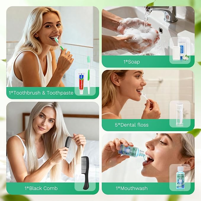 30 Set Personal Care Travel Toiletries Sets Bulk,8-IN-1 Disposable Toothbrushes with Toothpaste and Floss,Mouthwash,Comb,Soap,Cover,Zip Bag Toiletry Travel Toothbrush Kit for Homeless,Hotel,Charity