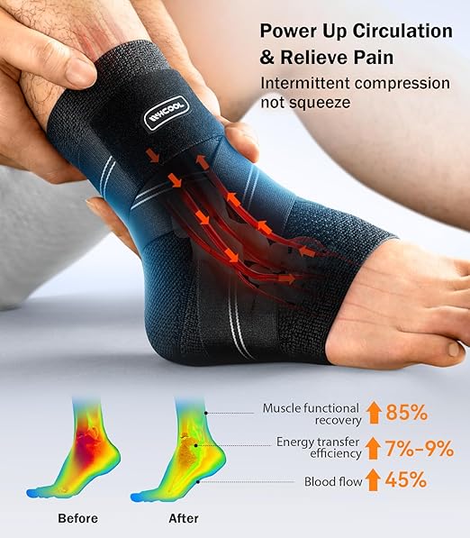 Flat Knitting Ankle Brace For Women&Men, 7-Zone Dynamic Compression Sleeve w/Flex Strap,Foot Support For Sports,Sprained Ankle, Achilles Tendonitis, Plantar Fasciitis Relief(Pack of1)XXL, Black