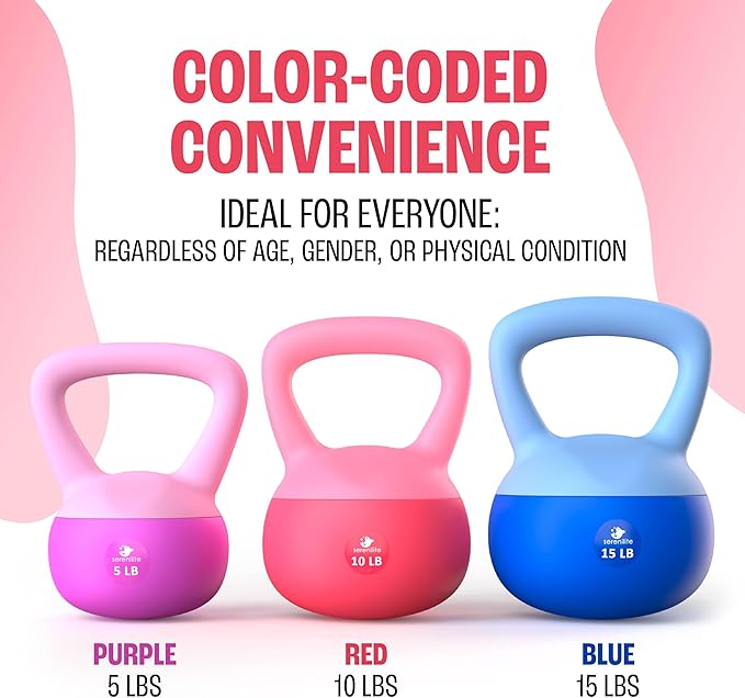 Soft Kettlebells, Serenilite Kettlebell Sets, Kettle Bell Sets for Women & Men, Safe Strength Training Kettlebells, Kettlebell Weights for Home Workouts & More (5 LB Purple - 10 LB Red)