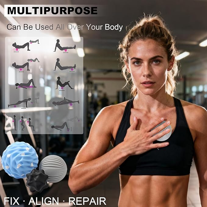 HODEMI Spiky Massage Ball Set, 3 Pack Spiky Ball, Ribbed Massage Ball & Trigger Point Ball for Deep Tissue Massage and Myofascial Release for Back, Neck, Hip, Shoulder and Foot with Mesh Bag